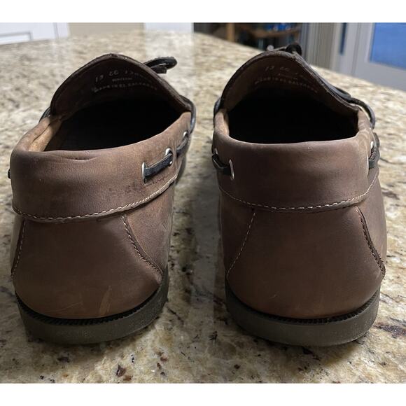 LL Bean Brown Leather Hand Sewn Loafers Shoes Mens 13 Wide EE Fast Ship main image 6